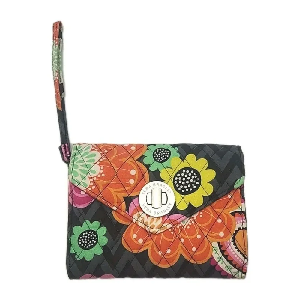 Vera Bradley Wristlet Wallet 6.25"x4.5" Floral Chevron Quilt Turn-Lock Organizer - Picture 2 of 15